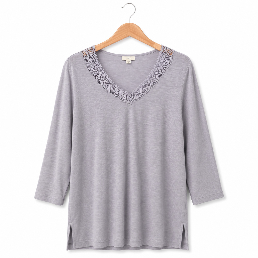J Jill Top Womens XL Lilac Purple Cotton Modal Blend 3/4 Sleeve Cottagecore
